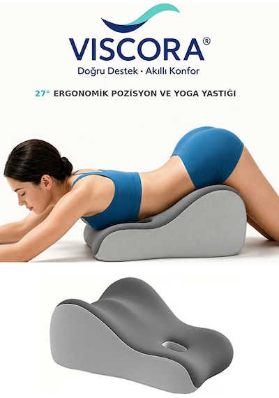 Premium 27 Kama Şeklinde Ergonomik Pozisyon Yastığı Yatak, Kanepe, Yoga, Bel Ve Sırt Desteği Gri