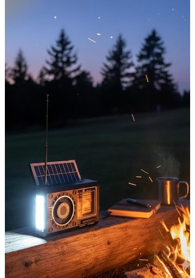 Fenerli Mini Fm Radyo Şarjlı Taşınabilir Solar Radıo Bluetooth Hoparlör Sd Kart Usb Girişli Speaker