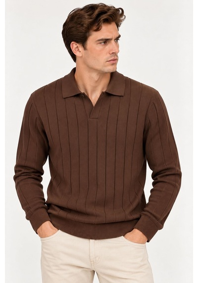 Classics Men Turbulance Slim Fit Erkek Polo Yaka Triko Kazak 7786 Kahverengi