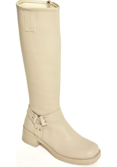 Fox Shoes T404550009 Bej Alçak Topuklu Kadın Çizme Bej-suni Deri Bej