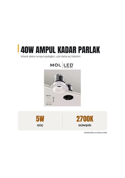 Molled Modüler Serisi 5w Trimless Sıva Altı Led Spot Beyaz 2700k - Mol4078-1