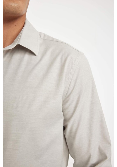 DeFacto Modern Fit Modern Kesim Poplin Düz Pamuk Karışımlı Uzun Kollu Gömlek D3375AX24AUGR297 Gri