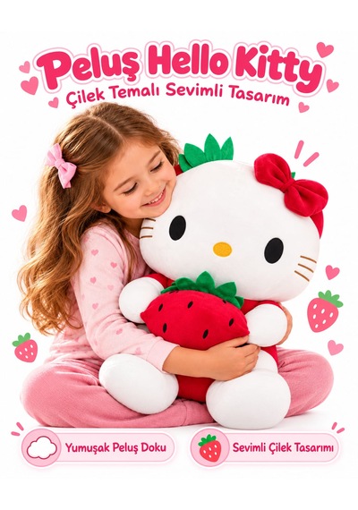 Oyuncak Hello Kitty Peluş Büyük Boy Yumuşak Sevimli Hediyelik Oyun Arkadaşı 40 Cm Kırmızı
