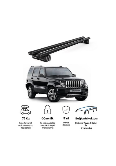 Pençe Jeep Cherokee Kk 2008-2014 Uyumlu Siyah Ara Atkı 135cm Port Bagaj Tavan Barı