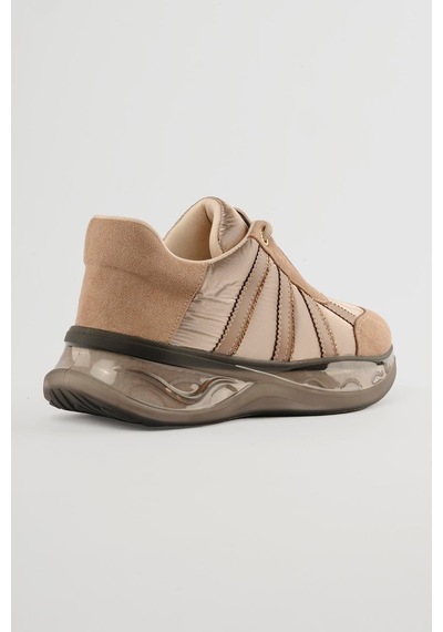 Mubiano Kadın Süet Sneaker Anorak Detaylı Taşlı Spor Ayakkabı Neriel Vizon Vizon