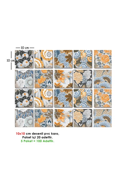 Kendinden Yapışkanlı Fas 5 Desenli Pvc Karo 10x10 Cm 5 Li Paket