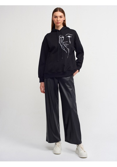 Dilvin Nakışlı Sweatshirt  Siyah