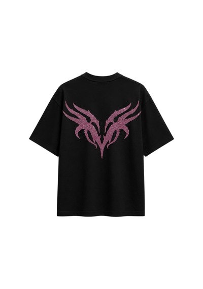 Zaee Vnm Premium Taşlı Oversize Tişört Pembe