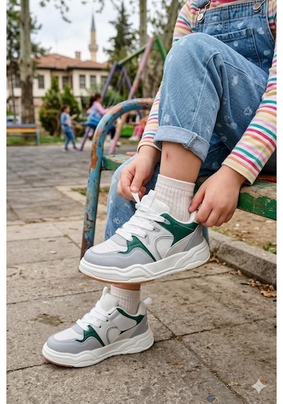 Fort Jacop Cool Anatomik Rahat Hafif Sneaker Kız Çocuk Ayakkabı Beyaz - Yeşil