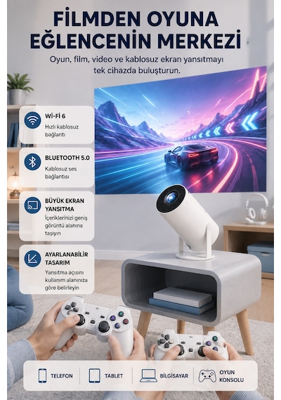 Astraltech Taşınabilir Projeksiyon Cihazı 4k Destekli Wi-fi Kablosuz Ekran Yansıtma