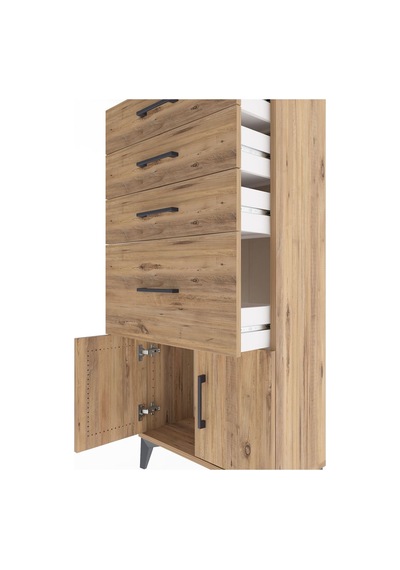 Arges Dolap 4 Çekmeceli 2 Kapaklı 60x30x134 Çam-çam Çam