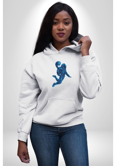 Basketbol Mars Uzay Smaçı Kadın Erkek Beyaz Kapüşonlu Sweatshirt Hoodie Beyaz