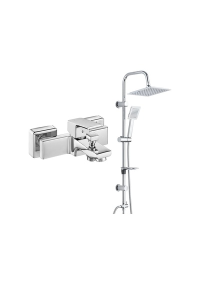 E.c.a. Tiera Banyo Bataryası+t-may Banyo Çam Kare Tepe Duş Takımı Seti - Krom - Paslanmaz