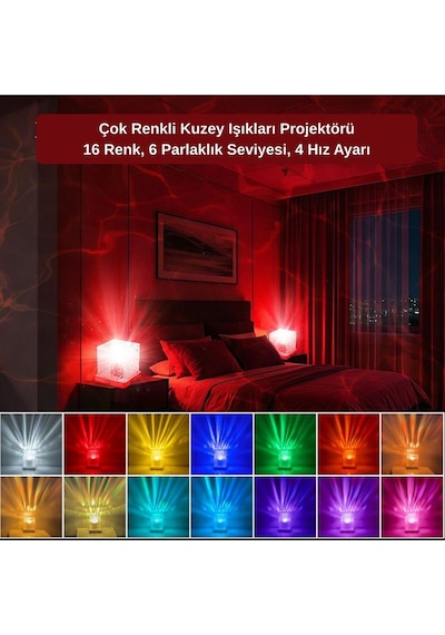 Çok Renkli Kuzey Işıkları Led Küp Projektör 16 Renk, 6 Parlaklık Gece Lambası Çok Renkli