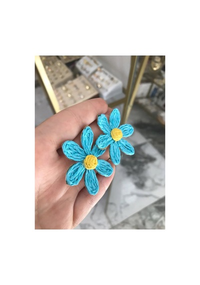 Mavi Çiçek Model Küpe