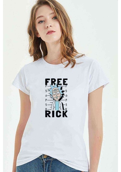 Free Rick Baskılı Beyaz Kadın Tshirt