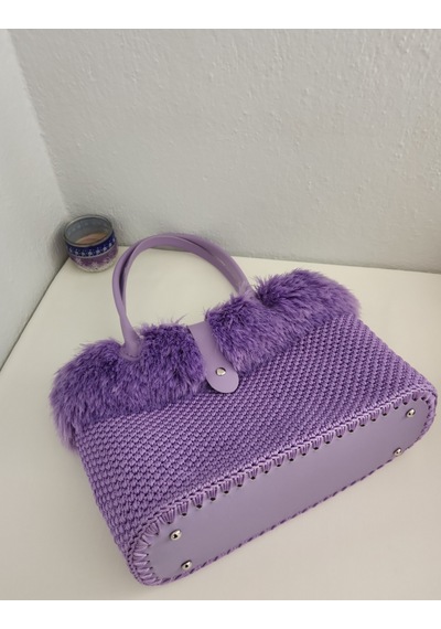 Fikriharika Design Lilac, Kürk Detaylı, Büyük Boy Kadın Omuz Çantası Leylak