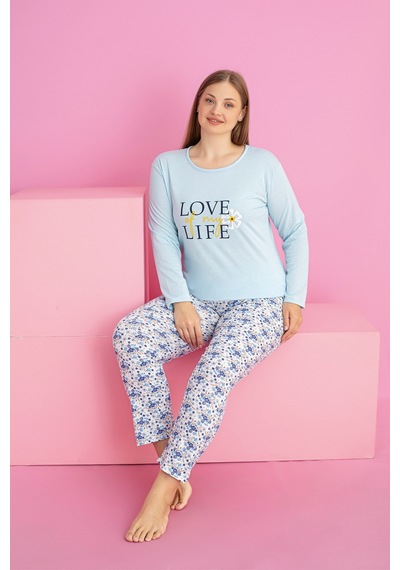 Rindahomewear Büyük Beden Süprem Pijama Takımı Mavi
