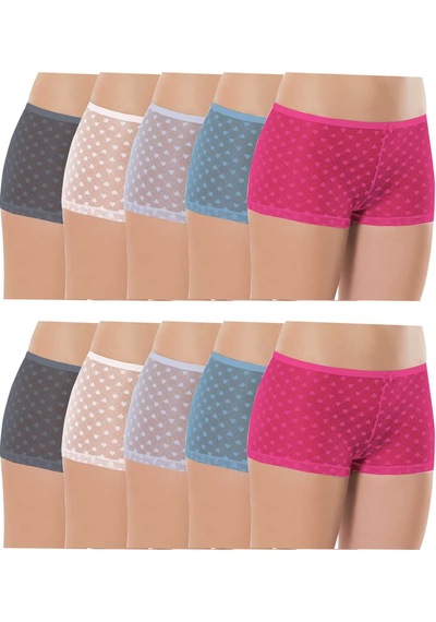 10 Adet Kadın Komple Tül Dantel Boxer Külot Altın - Lacivert