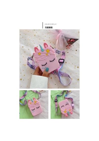 Unicorn Tasarım Silikon Omuz Askılı Çanta Pembe
