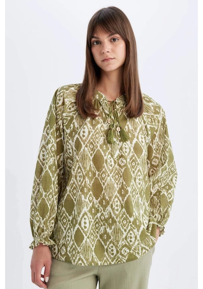 DeFacto Relax Fit Desenli Vual Uzun Kollu Tesettür Bluz Tunik C9738AX24SMGN1156