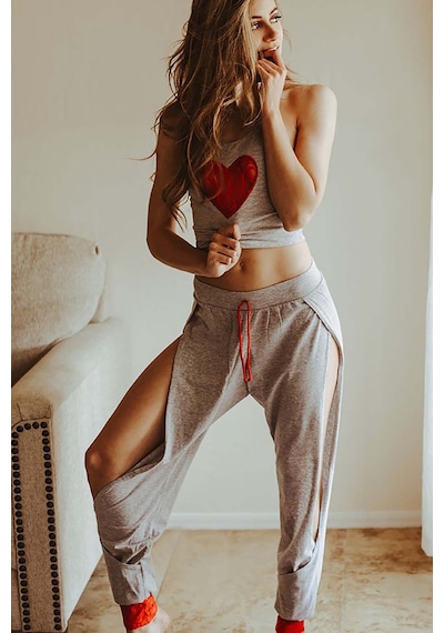 Merry See Özel Tasarım Dantel Kalp Tasarımlı Pijama Takım