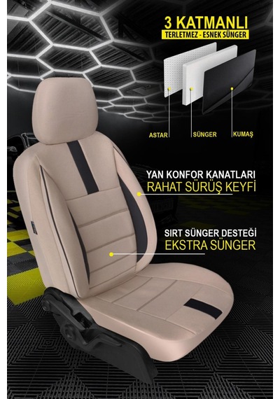 Fiat Punto Evo 2011-2018 Uyumlu Bej Başak Serisi 2+1 Ticari Koltuk Kılıfı