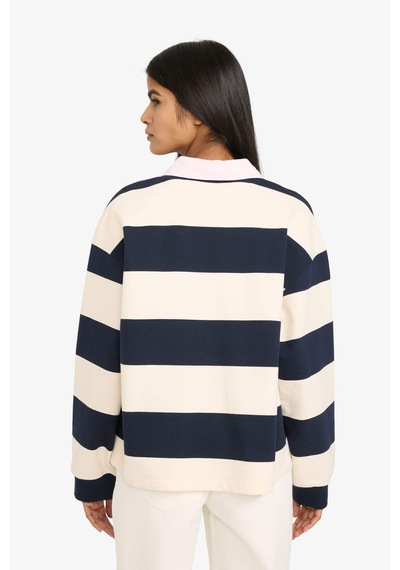 Defacto Loose Fit Polo Yaka Sweatshirt Kumaşı Sweatshirt G8070ax26sper136 Ekru-er136