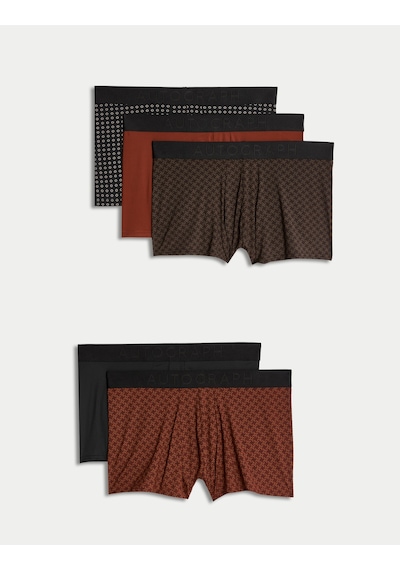 Marks & Spencer 5'li Microskin Geometrik Desenli Hipster Boxer T14006129a Kahverengi