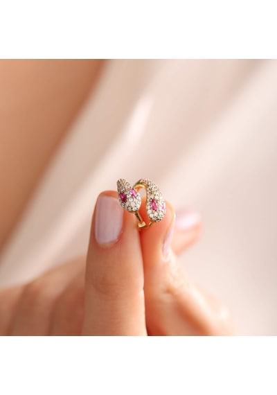 Sembol Gold 14 Ayar Altın Yılan Küpe Yakutum Mini