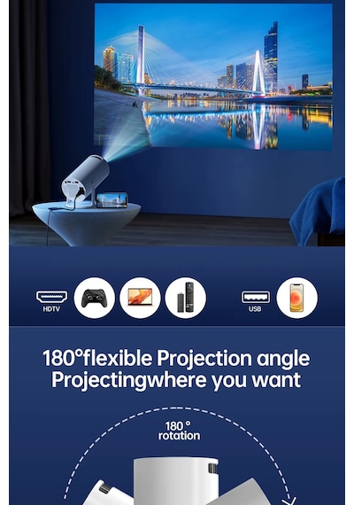 Wearfitpro Hy300 Lite 180 Derece Dönebilen Wifi & Bluetoohlu Taşınabilir Android Projeksiyon Cihazı Projektör