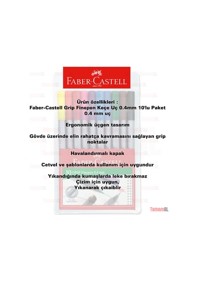 Faber Castell / 10 Renk / Grip Finepen / Renkli Tükenmez Kalem