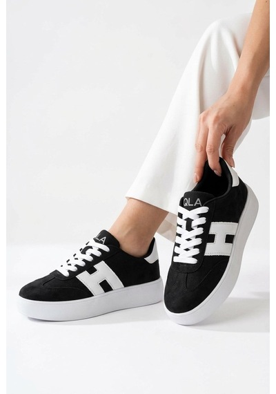 V.S.H Velvet Kadın Yüksek Tabanlı Sneaker Siyah-beyaz Desen Spor Ayakkabı Terra -2517 Siyah Beyaz