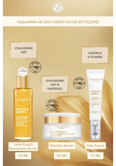 Yves Rocher Yaşlanma Ve Leke Karşıtı Rutin Seti- Konsantre Serum 30 Ml & Gündüz Kremi 50 Ml& Göz Kremi 15 Ml