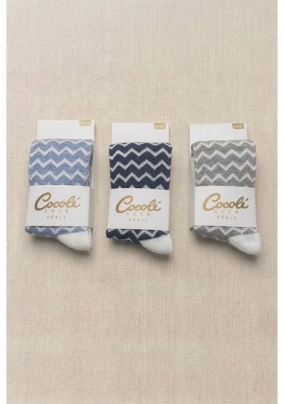 Cocole Socks Erkek Bebek Külotlu Çorabı 3'lü Set Pamuklu Zigzag 0-24 Ay Çok Renkli