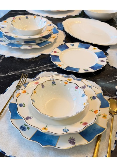 24 Parça 6 Kişilik Lavinya Blue Porselen Yemek Takımı -5509 Mavi