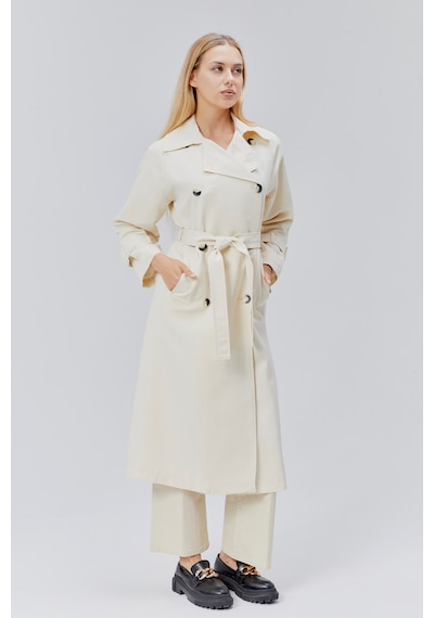 Kadın Oversize Kuşaklı Trençkot Taş