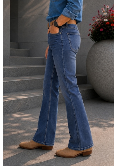 Cedy Denim Cedy Denım Premium Seri: Erkek Retro Flare Bootcut Jean - Geniş Paça Taşlanmış Denim Pantolon C370 Açık Mavi