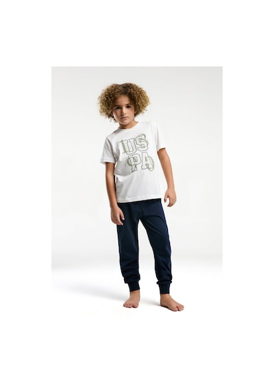 U.S. Polo Assn. Erkek Çocuk Beyaz Kısa Kol Pijama Takım Beyaz