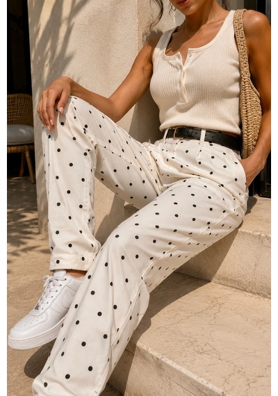 Bb Butik Basic Kemerli Puantiyeli Yüksek Bel Binici Pantolon My3535 siyah