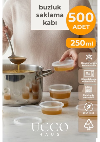 500 Adet 250 Ml Mikrodalga Buzluk Sosluk Buzluk Saklama Kabı, Et Suyu, Kemik Suyu Mutfak Organizeri Şeffaf