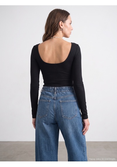 Dilvin 33237 Bra-free Uzun Kollu Top Siyah