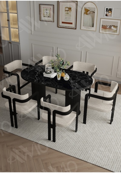 Avvio Calina Bohem Ayak 6'lı Tokyo Metal Demonte Sandalye 80x160 Masa Sandalye Takımı Siyah Mermer Avvio Calina Bohem Ayak 6'lı Tokyo Metal Demonte Sandalye 80x160 Masa Sandalye Takımı Siyah Mermer