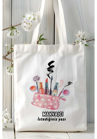 Art Hediye Makyajcı Baskılı Bez Omuz Çantası Kişiye Özel Model 9 Çok Renkli