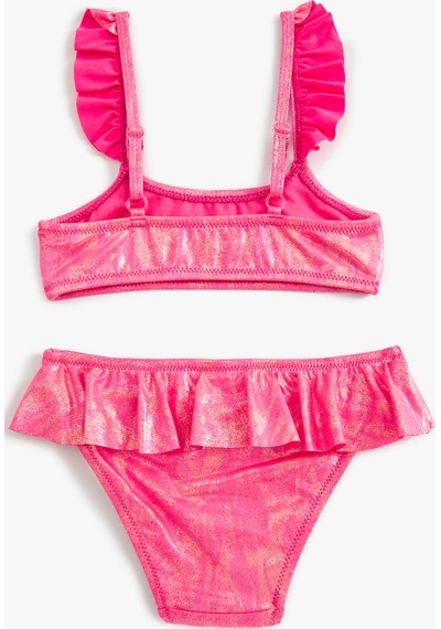 Koton Bikini Takımı Parlak Askılı Fırfırlı Fuşya 4skg00011mm Fuşya