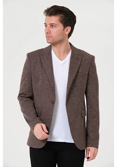 Bonesti Erkek Slim Fit Blazer Ceket Kahverengi Kırçıllı