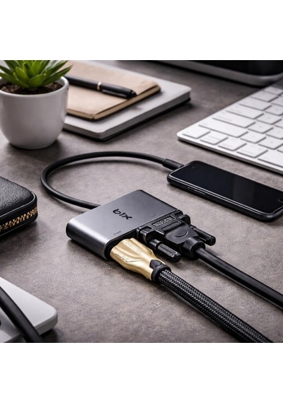 Bx14hb Usb-c 3.1 Hdmı Vga Macbook Uyumlu Çoklu Port Çevirici Adaptör Hub 4k Destekli Taşınabilir