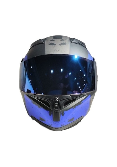 Renkli Cam + Jk 902 Çene Açılır Güneş Vizörlü Kask Mat Mavi
