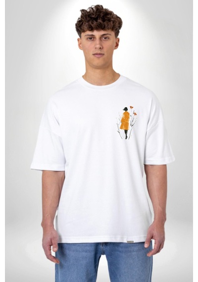 Yalnız Kadına Şiddete Hayır Beyaz Oversize Unisex Ön Ve Sırt Baskılı Tişört Beyaz
