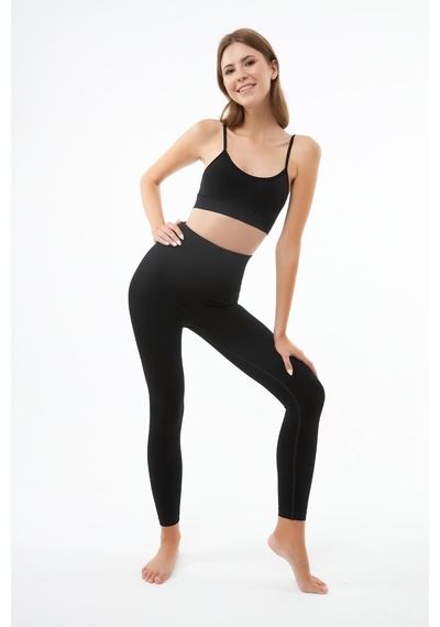 Cottonhill Siyah Yüksek Bel Toparlayıcı Seamless Kadın Spor Tayt SiYAH Siyah